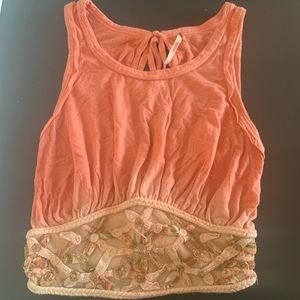 Free People | Orange Crop Top with Floral Detail S